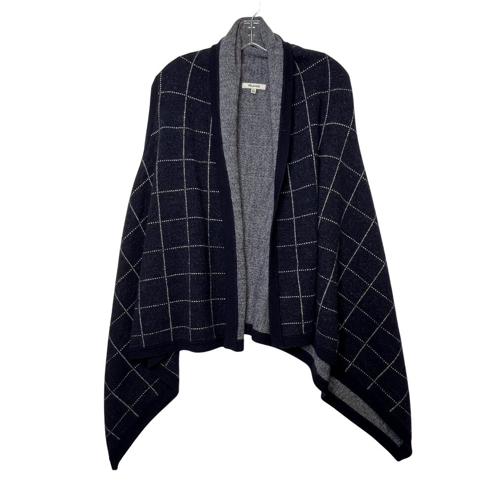Madewell Drape Front Windowpane Merino Wool Sweater Vest One Size Navy Blue